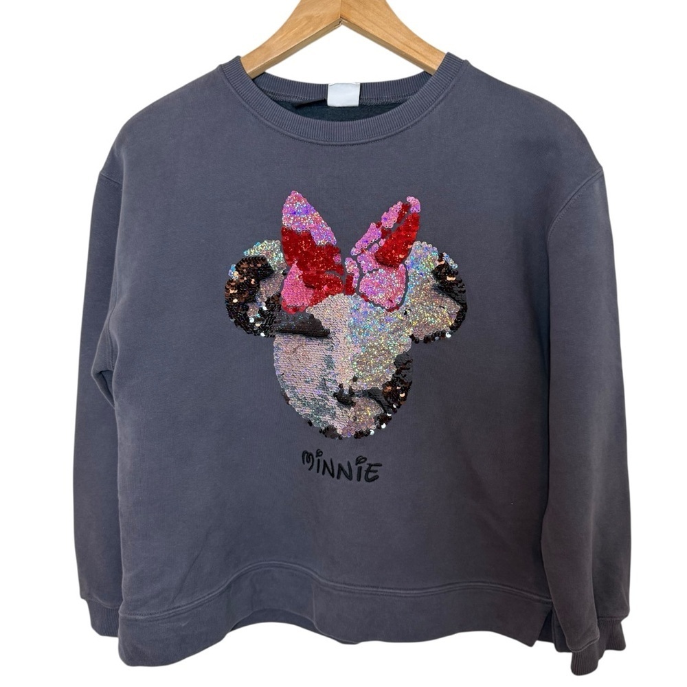 ZARA| Kids Disney Minnie Mouse Flip Sequin Gray Sweater - Size 13-14 years